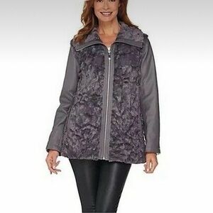 DENNIS by Dennis Basso Sterling Faux Fur Leather Jacket Vest Women’s XS Gray